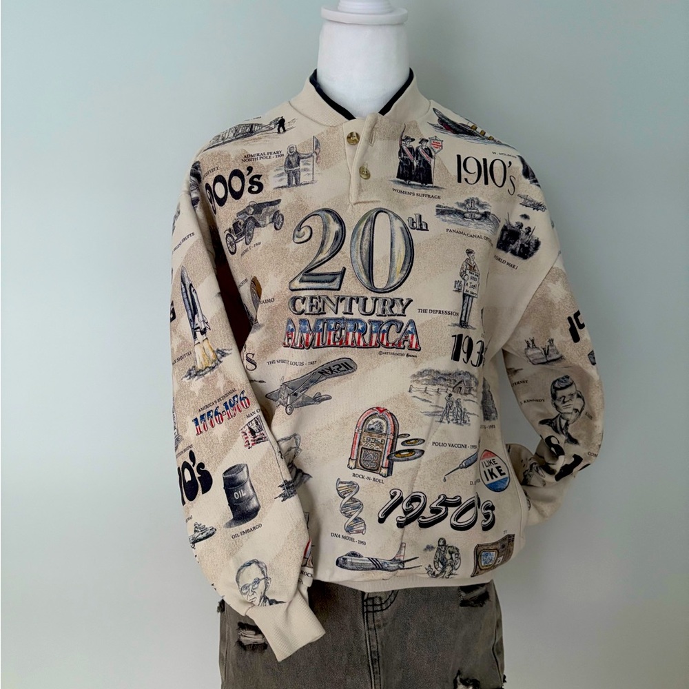 Cream Real Vintage 1990s American cotton button-up sweatshirt